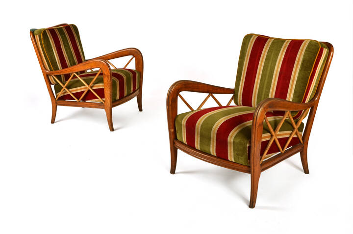 PAOLO BUFFA - Coppia di poltrone con struttura in legno 