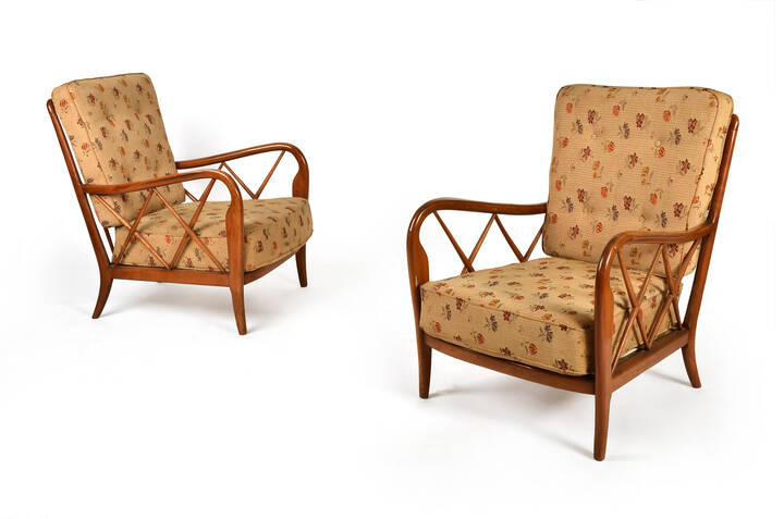 PAOLO BUFFA - Coppia di poltrone con struttura in legno 