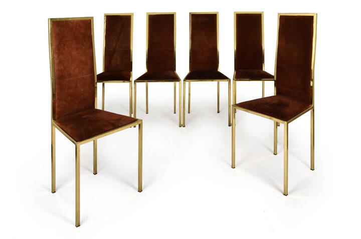 PRODUZIONE ITALIANA - Sei sedie con struttura in ottone lucido ed imbottitura 
