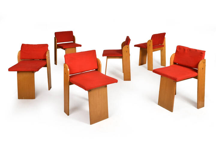 SERGIO ASTI - Sei sedie con supporti in legno naturale, schienale 