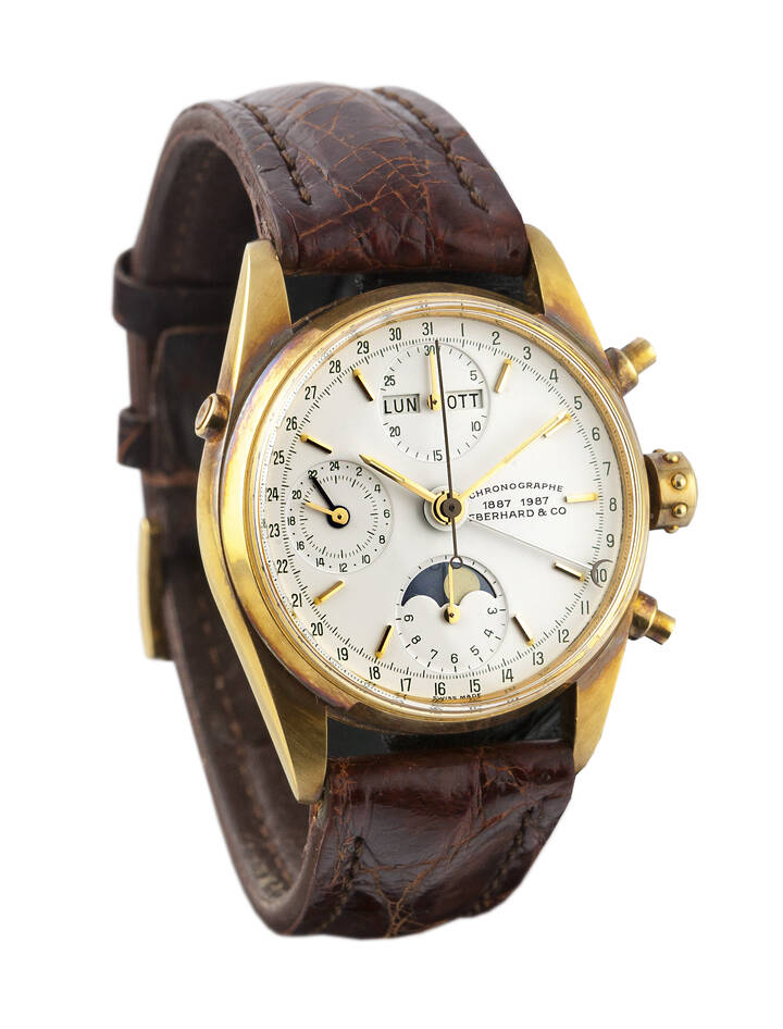 EBERHARD - Cronografo calendario a tre contatori, Mod. 'Navy Master',  ref 30030, anni '90