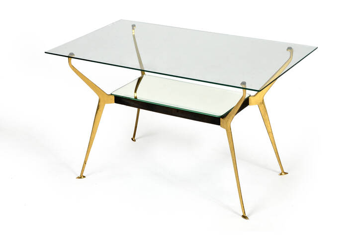 CESARE LACCA - Tavolino con struttura in ottone lucidoo e metallo 