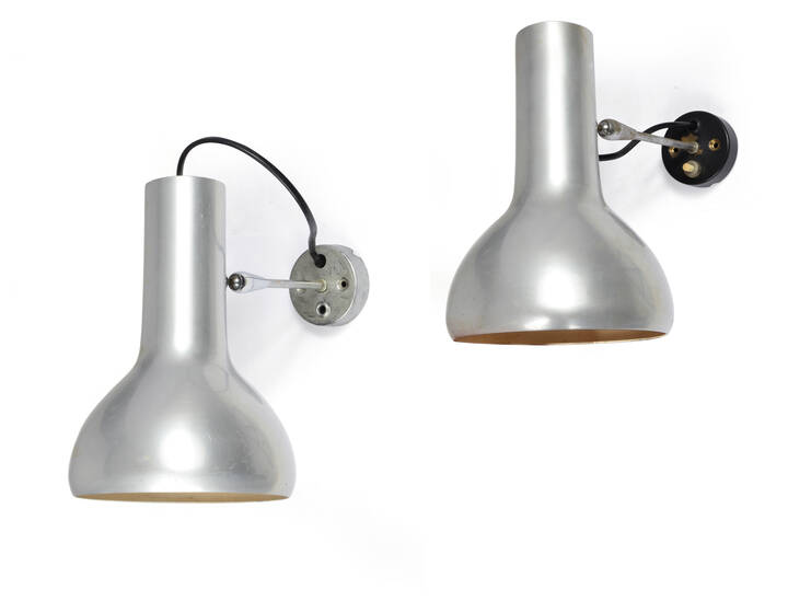 GINO SARFATTI - Coppia di appliques con riflettore orientabile e 