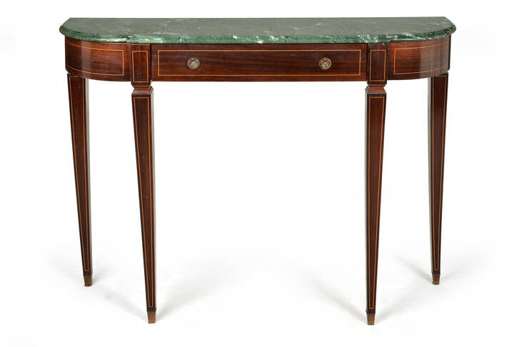 PAOLO BUFFA - Console in legno di mogano, piano in marmo verde.