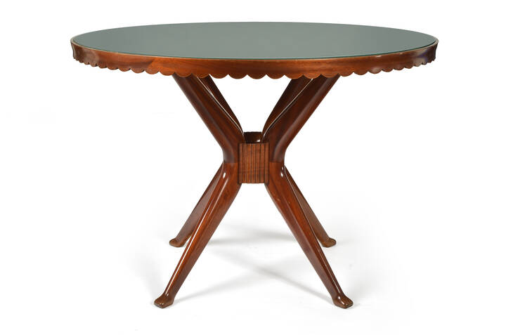 PRODUZIONE ITALIANA - Tavolo in legno di mogano e piano in vetro