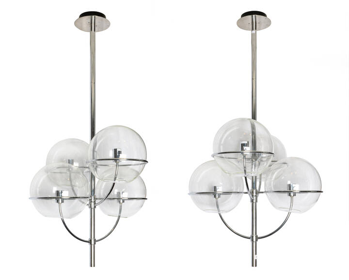 VICO MAGISTRETTI - Coppia di lampadari 'Lyndon', struttura metallo