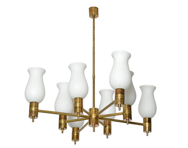 ARREDOLUCE, attribuito - Lampada a sospensione in ottone zapponato,