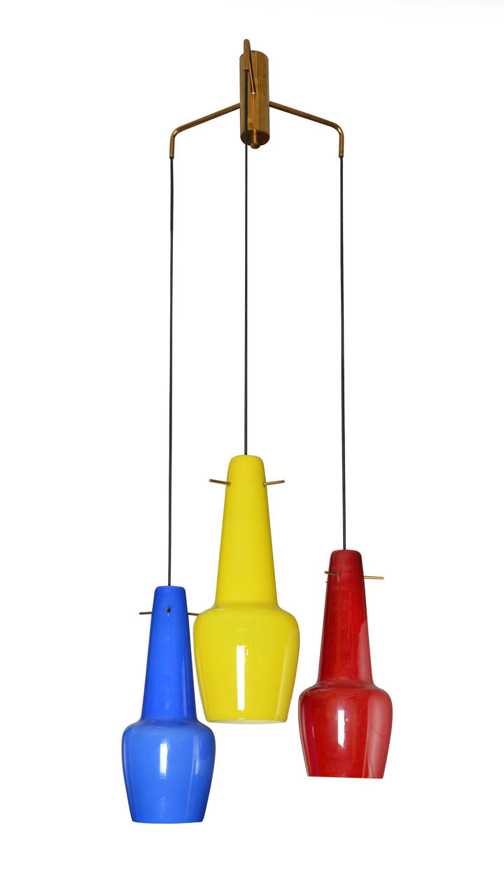 VISTOSI - Lampada a sospensione in ottone e diffusori in