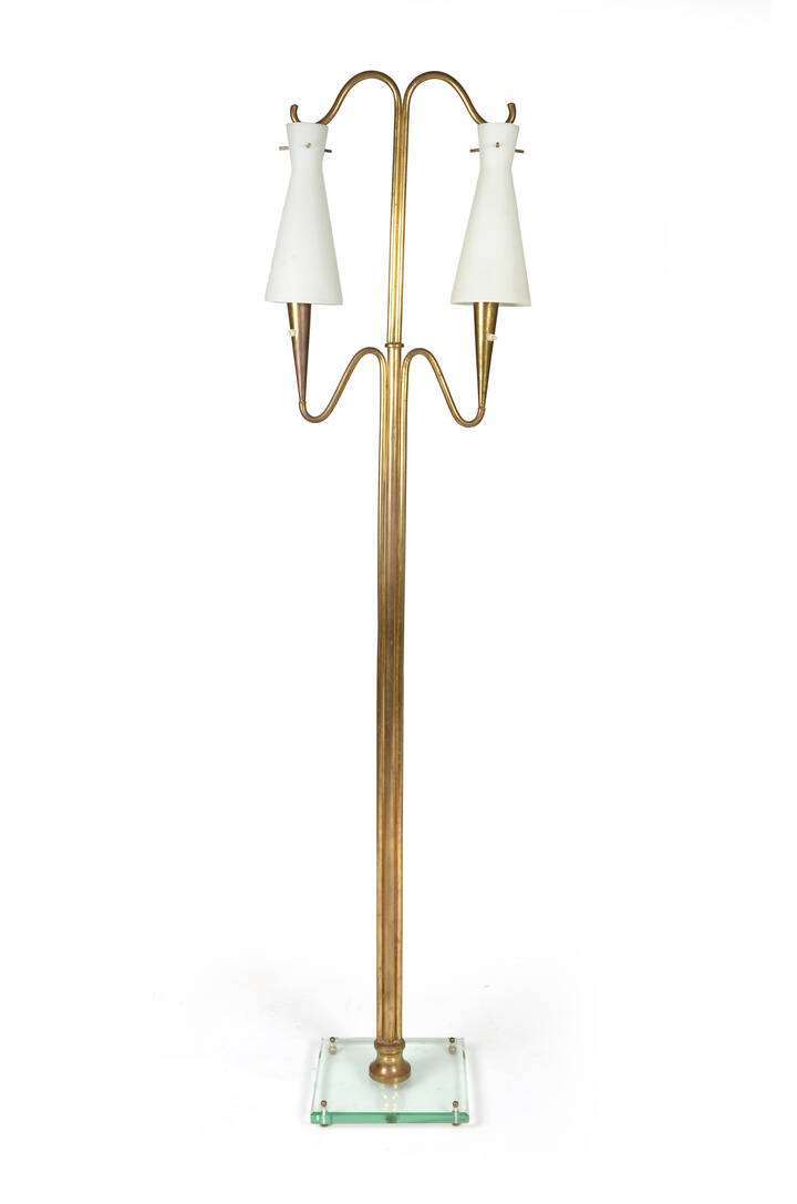 PRODUZIONE ITALIANA - Lampada da terra in ottone lucido,diffusori in vetro 