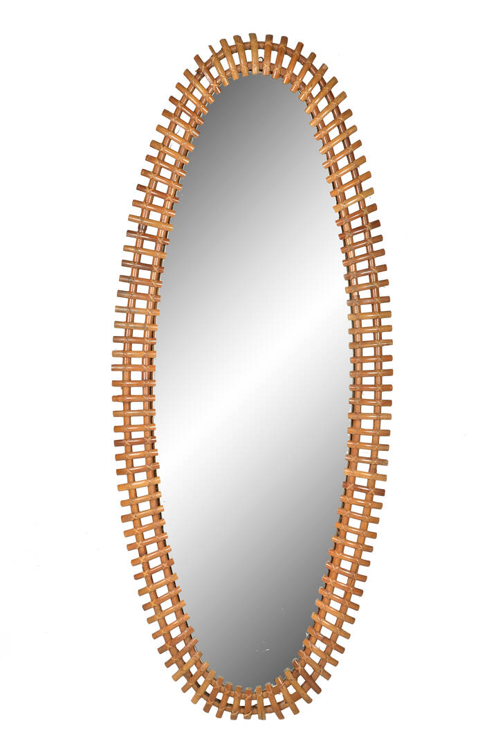 PRODUZIONE ITALIANA - Grande specchio di forma ovale in giunco 
