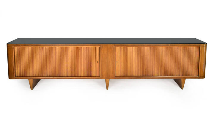 PONTI GIO, attribuito - Credenza bassa in legno di mogano, serrande 