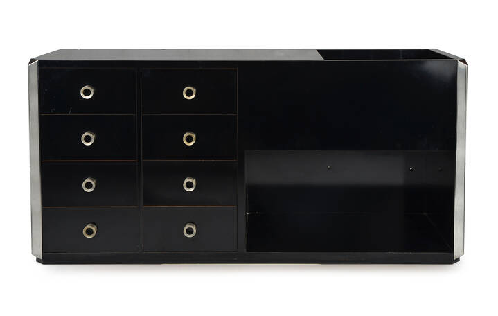 WILLY RIZZO - Credenza in legno laccato e metallo cromato 