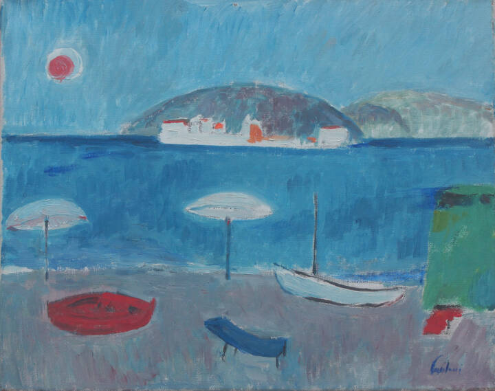 ENRICO PAULUCCI - 'Spiaggia, barche e ombrelloni' 1990 circa