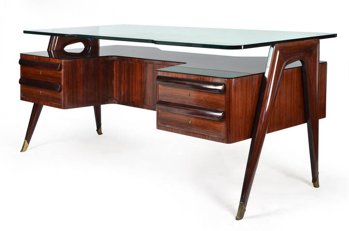 DASSI - Scrivania in legno verniciato, inserti e supporti in