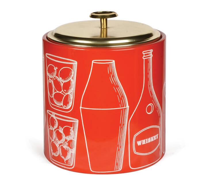 PIERO FORNASETTI - Portaghiaccio in legno laccato e alluminio, con