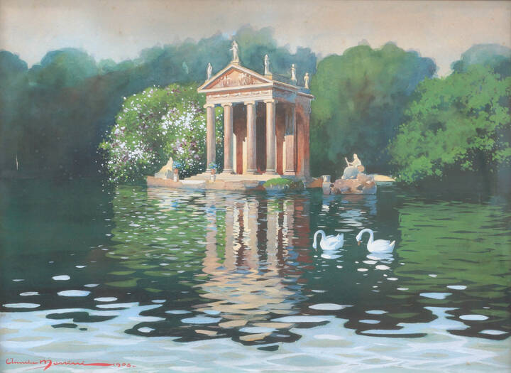 PITTORE NON IDENTIFICATO - 'Roma - Laghetto coi cigni' 1908