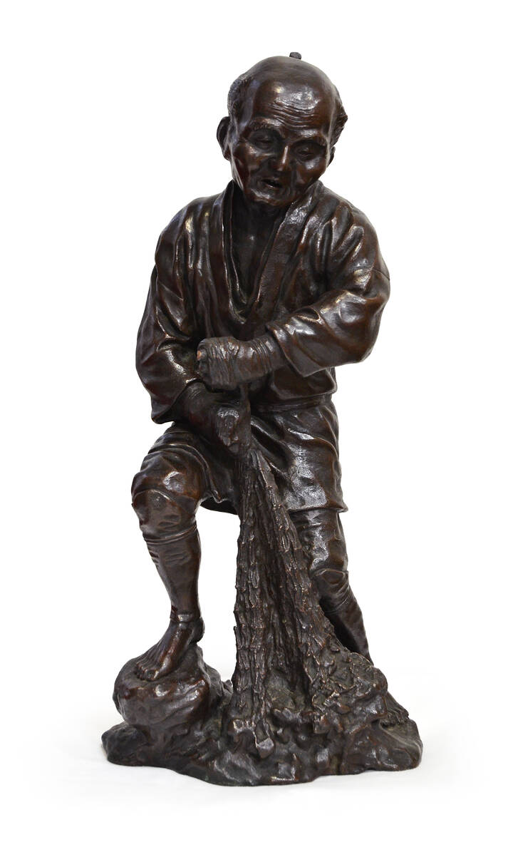 BRONZO GIAPPONESE - 'Pescatore' fine XIX/inizi XX secolo