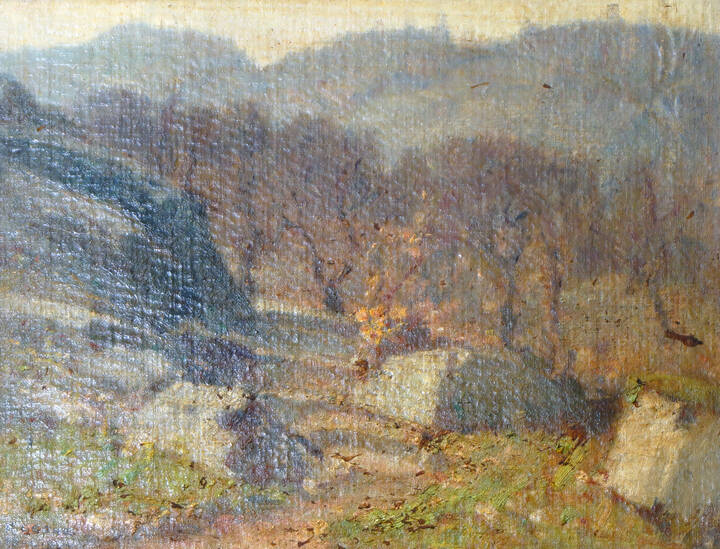 ROBERTO LEONE - 'Paesaggio con alberi e rocce' 1964