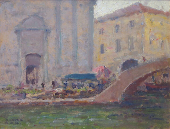 ROBERTO LEONE - 'Scorcio di Venezia con mercato' 1964
