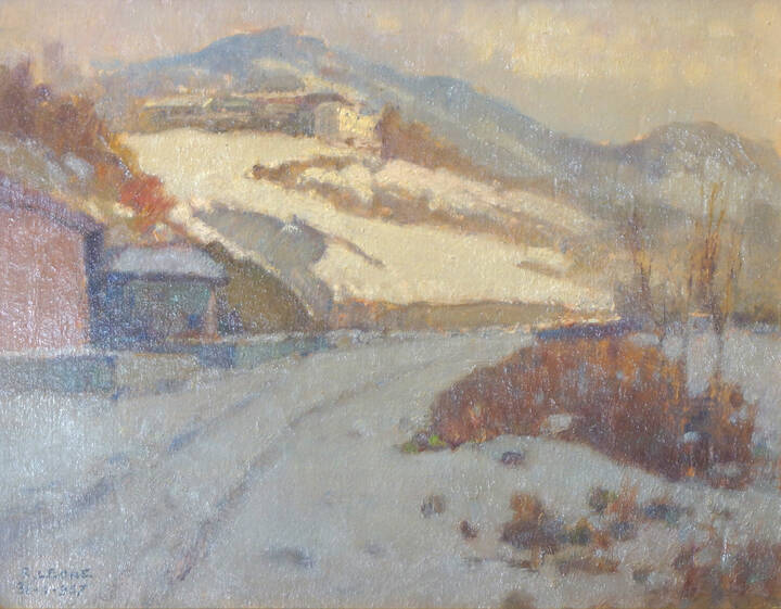 ROBERTO LEONE - 'Paesaggio montano innevato' 1957