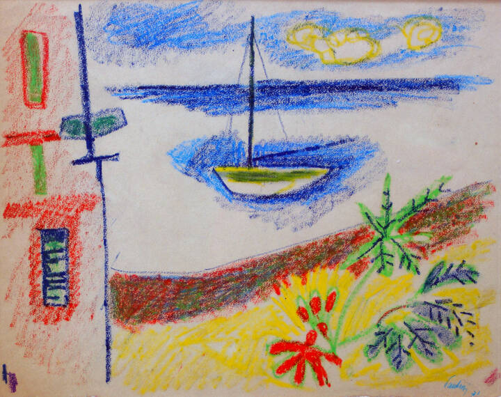 ENRICO PAULUCCI - 'Piccola spiaggia e barca' 1971