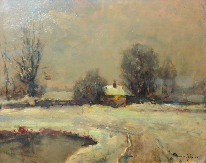 VENANZIO ZOLLA - 'Paesaggio campestre innevato'