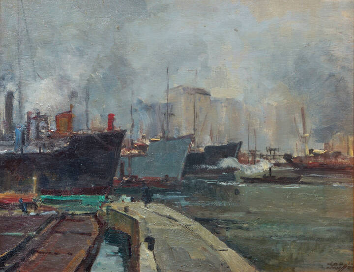 CARLO MUSSO - 'Il porto di Savona sotto la nebbia' ante 1951