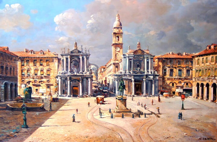 PITTORE ANONIMO DEL XX SECOLO - 'Torino - Piazza San Carlo'