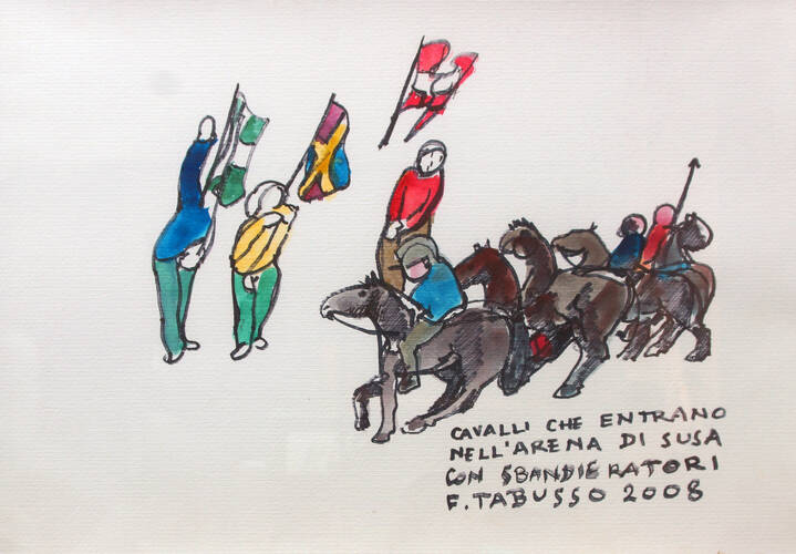 FRANCESCO TABUSSO - 'Cavalli che entrano nell'arena di Susa<br>con sbandieratori' 2008