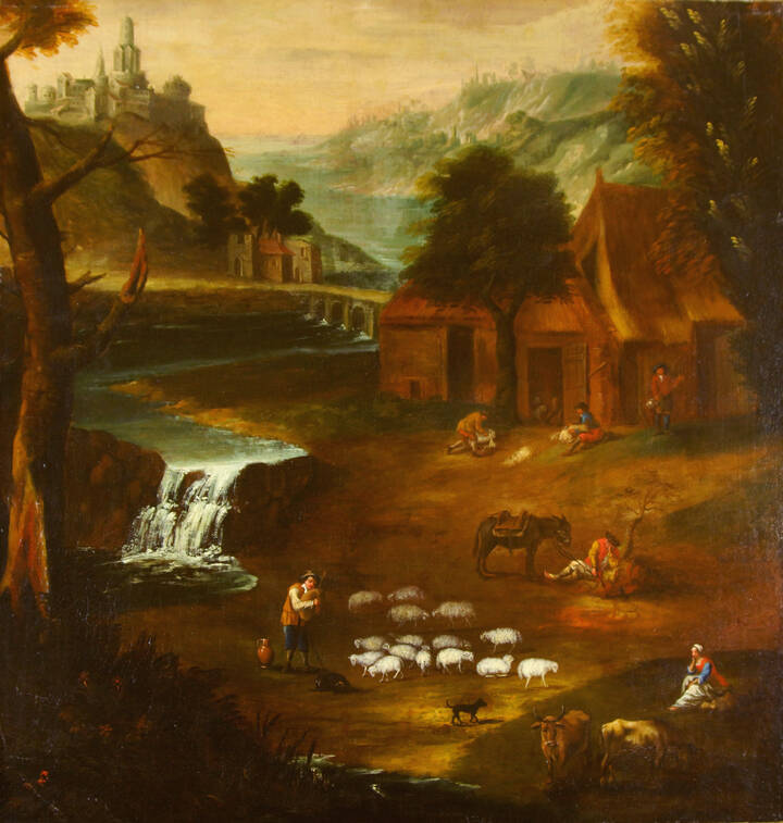 PITTORE ANONIMO - 'Paesaggio con pastori' 