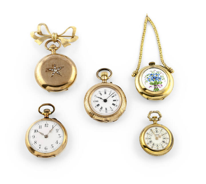 OROLOGI DA TASCA - Lotto di cinque monachine anonime<br>