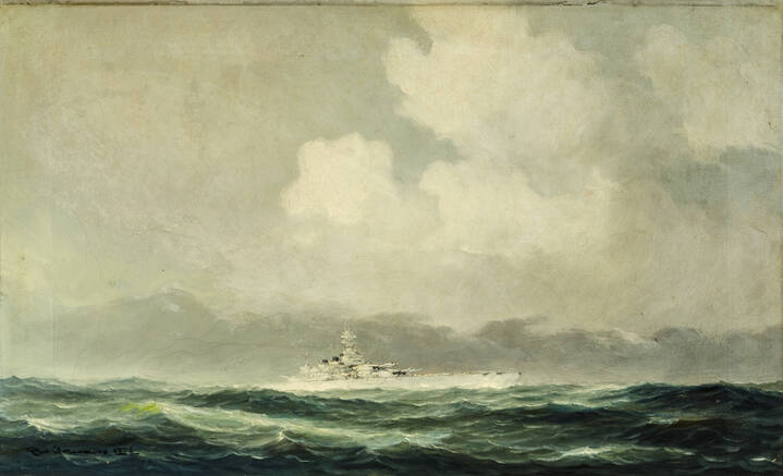 RUDOLF CLAUDUS - 'Marina con nave da guerra' 1943