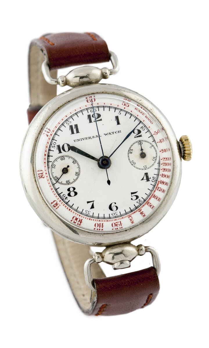 UNIVERSAL GENEVE - Cronografo monopulsante a due contatori, anni '30 
