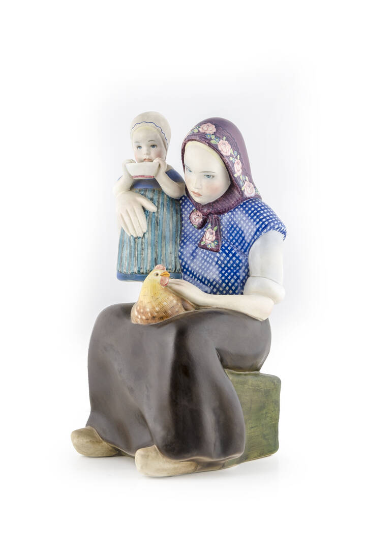 LENCI TORINO - 'Contadina con bambino e chioccia'