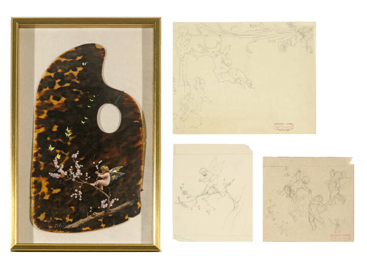 GIOVANNI BATTISTA QUADRONE - 'Amorino su ramo fiorito e tre studi di amorini'