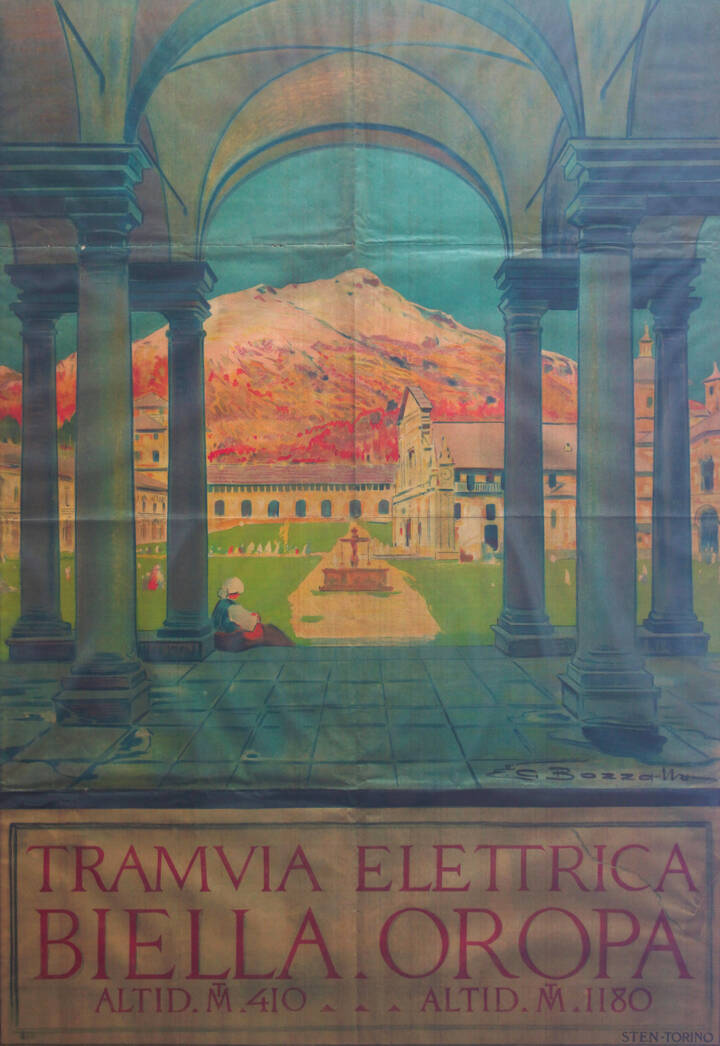MANIFESTO DI GIUSEPPE BOZZALLA - 'Tramvia elettrica Biella - Oropa' 1920