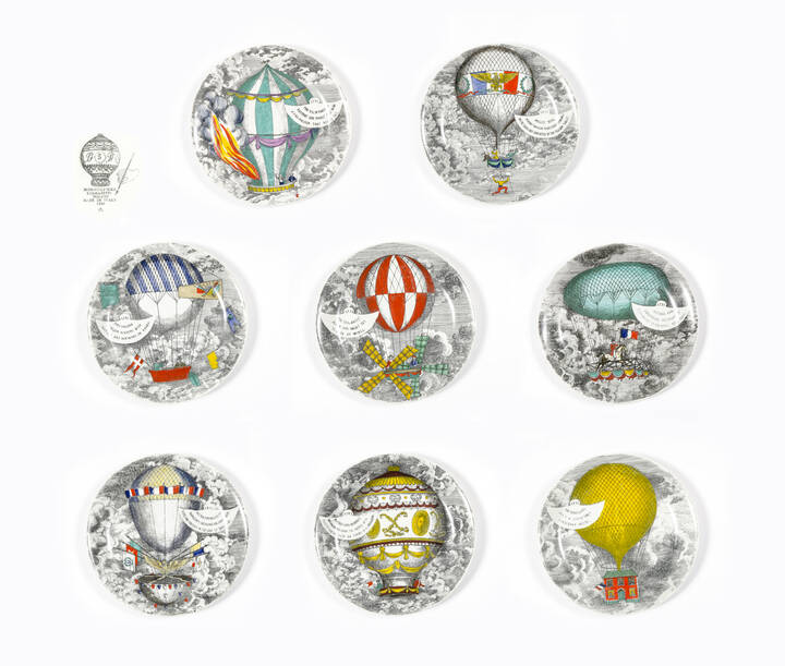 PIERO FORNASETTI - Otto piatti della serie 'Mongolfiere'