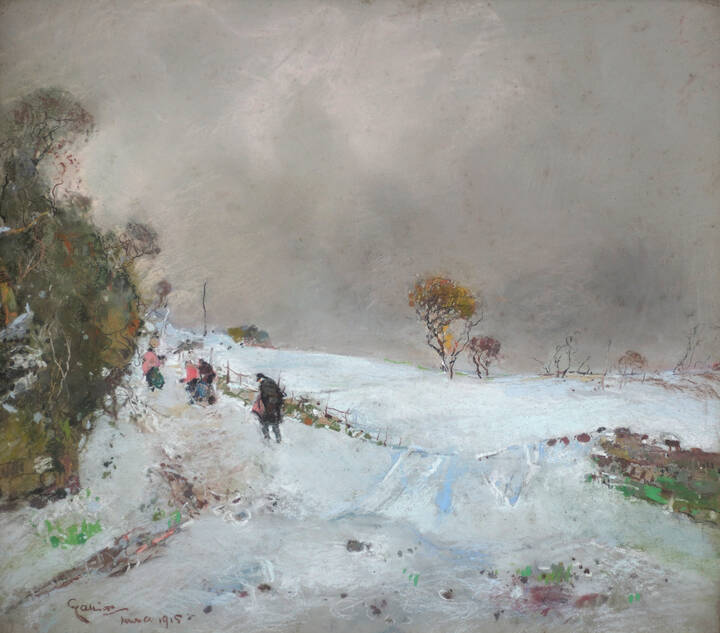 GIUSEPPE CASCIARO - 'Paesaggio innevato con figure' 1915