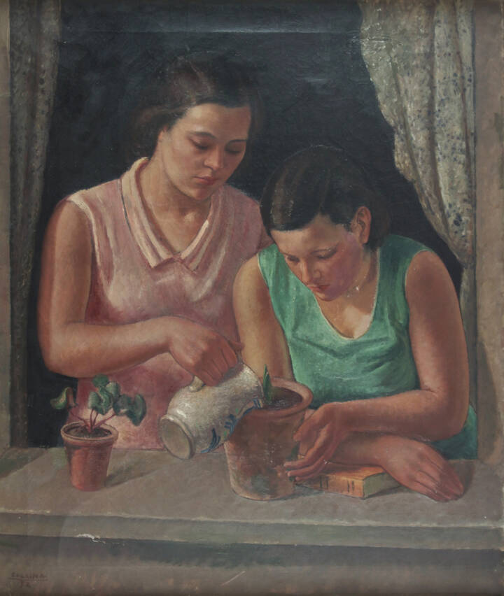 RAFFAELE COLLINA - 'Due ragazze al balcone' 1932