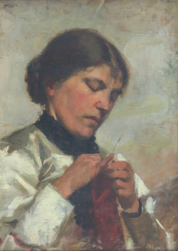 PITTORE ANONIMO - 'Donna che lavora a maglia'