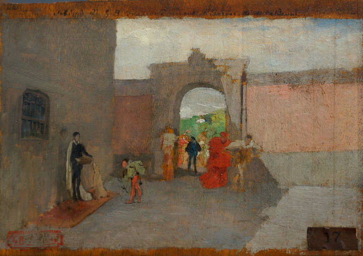 GIOVANNI BATTISTA QUADRONE - 'Interno di palazzo con figure in costume'