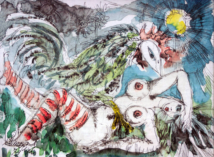 LAMBERTO CAMERINI - 'Donna con gallo' 1979