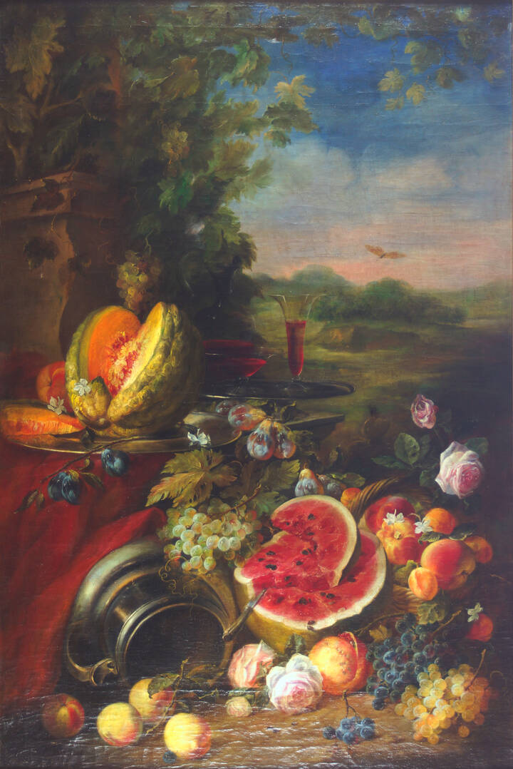 PITTORE ANONIMO - 'Natura morta con fiori e frutta'
