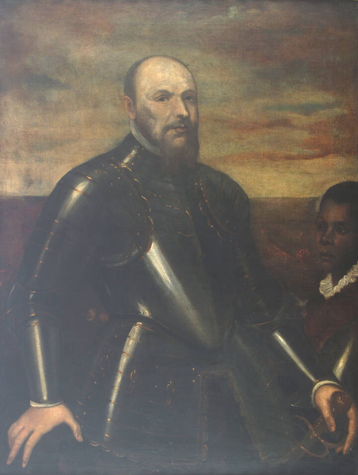 PITTORE ANONIMO DEL XVII SECOLO  - 'Guerriero con servo'