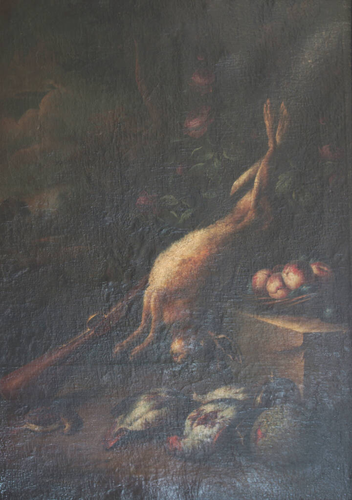 PITTORE ANONIMO - 'Natura morta con lepre ed uccelli'