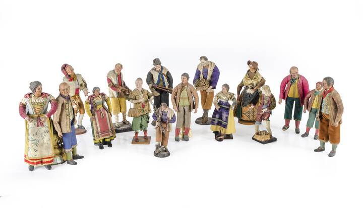 PRESEPE - Sedici pastori da presepe napoletani in terracotta, seconda metà dell'800
