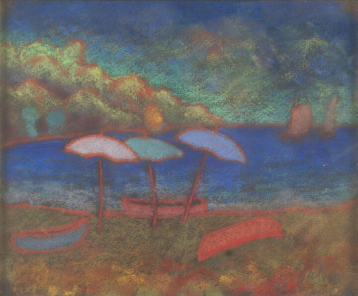 NICOLA GALANTE - 'Piccola baia con ombrelloni' 1961