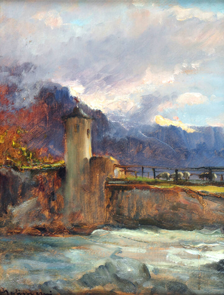 ANGELO MALINVERNI - 'Tramonto sulla Stura di Lanzo'