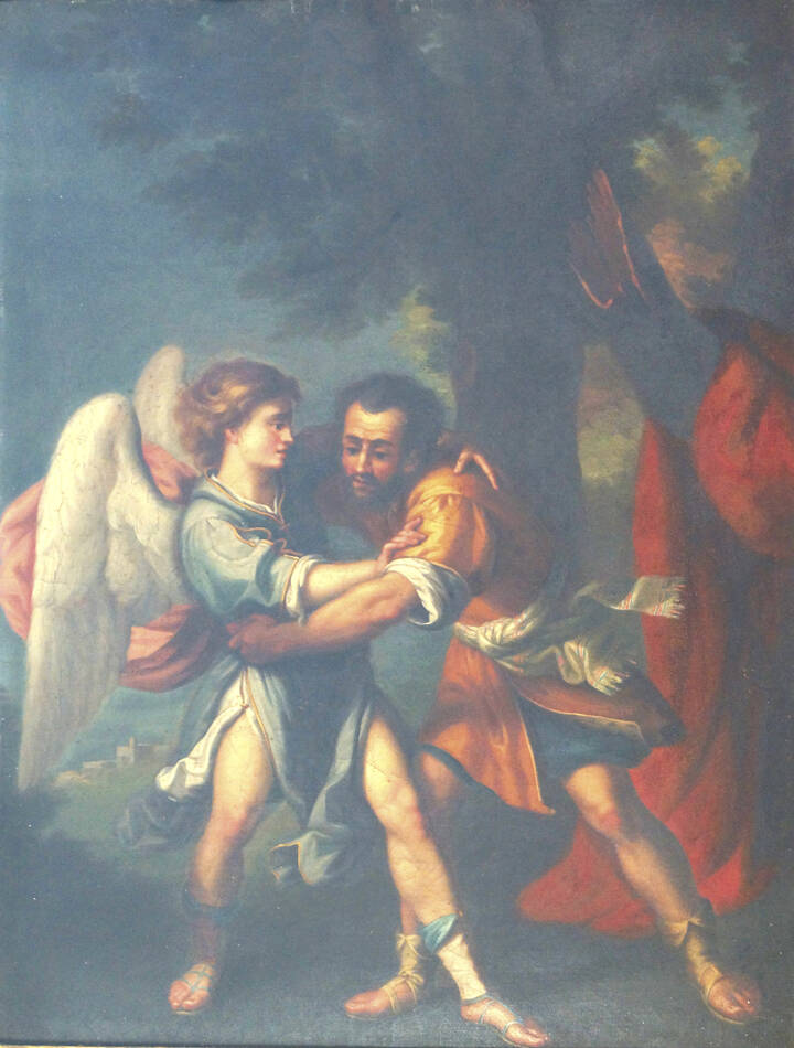 PITTORE ANONIMO - 'La lotta di Giacobbe con l'Angelo di Dio'