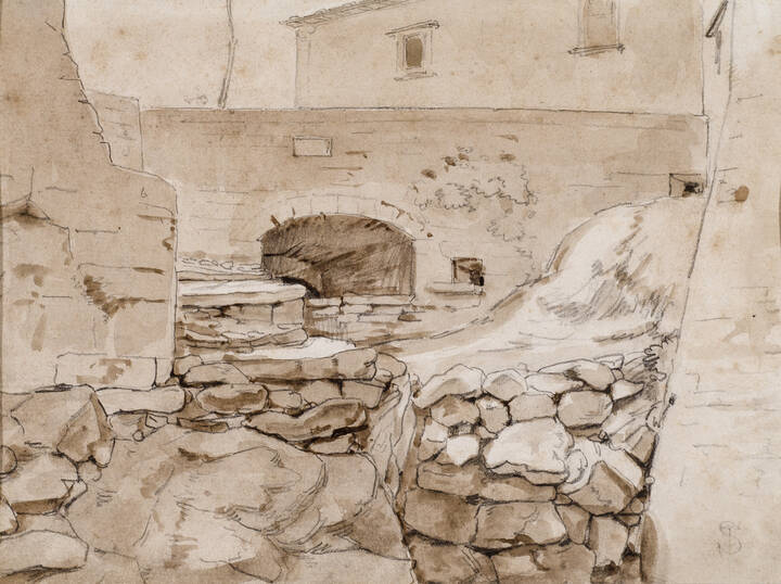 TELEMACO SIGNORINI - 'Ponte e case sul greto di un torrente'